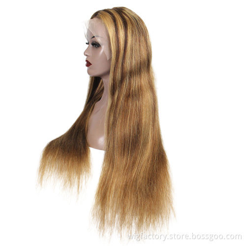 Hot selling very cheap 100 human highlight long wig, colored human hair lace wigs,13*6*1 t part human wig high light wig